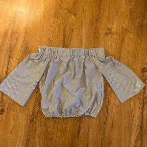 Striped Off Shoulder Cropped Top With Tie Back S